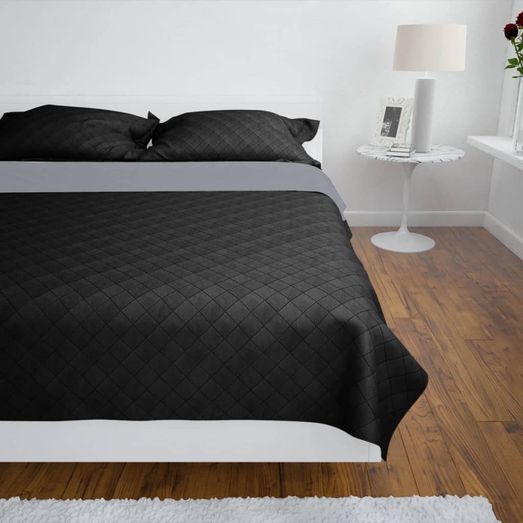130883 Double-sided Quilted Bedspread Black/Grey 170 x 210 cm 