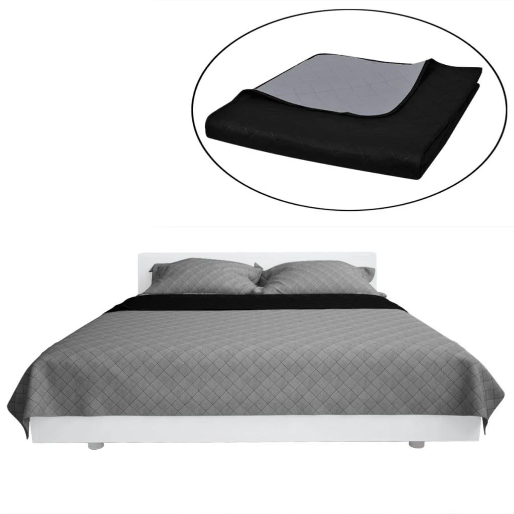 vidaXL Kétoldalú vattázott ágytakaró 230 x 260 cm fekete/szürke