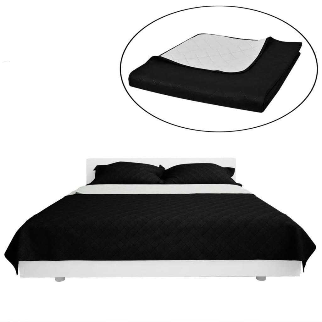 Dvipusis dygsniuotas lovos užtiesalas juodas/baltas 170 x 210 cm