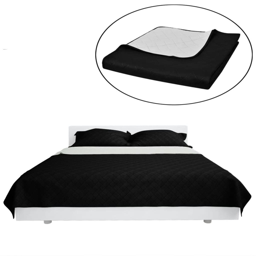 vidaXL Bedsprei gewatteerd dubbelzijdig 170x210 cm zwart/wit afbeelding