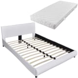 vidaX Cama con colchón de cuero artificial blanca 140x200 cm