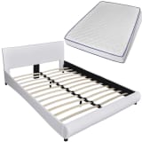 vidaXL Cama com colchão 140 x 200 cm couro artificial branco
