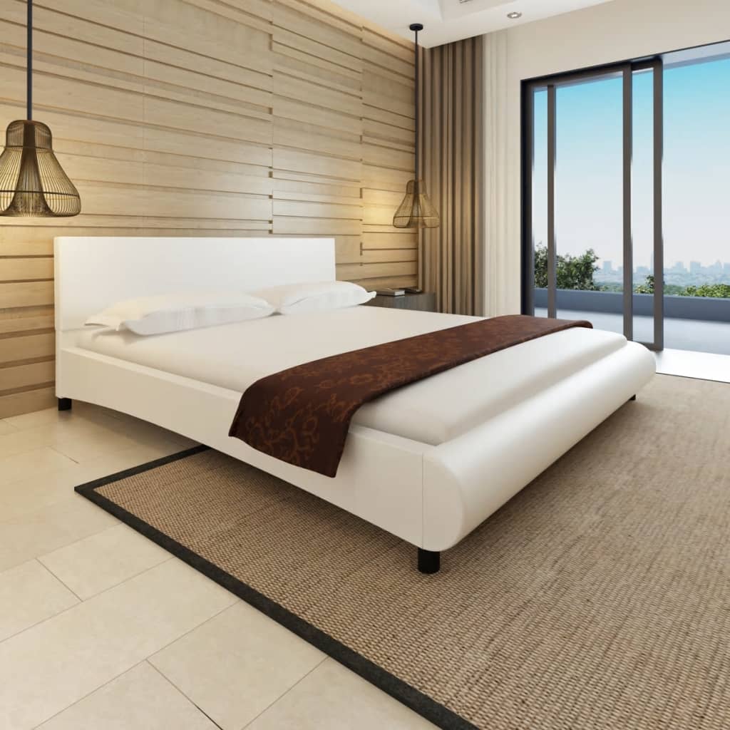 Bett mit Matratze Weiß Kunstleder 180 x 200 cm kaufen