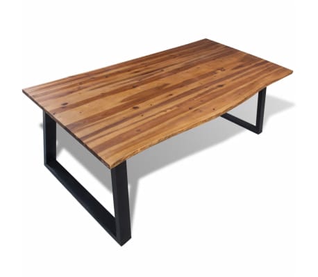Details About Vidaxl Solid Acacia Wood Dining Table Bench Oil Finished Top Metal Legs 3 Sizes