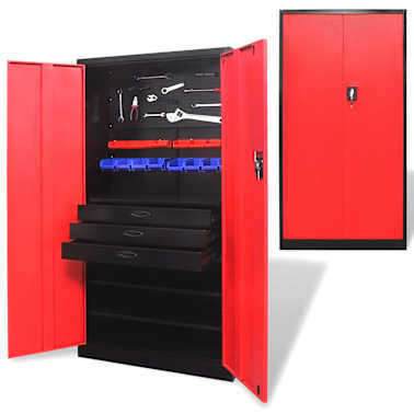 Metal Tool Storage Cabinet With Removable Tool Chest Black And Red