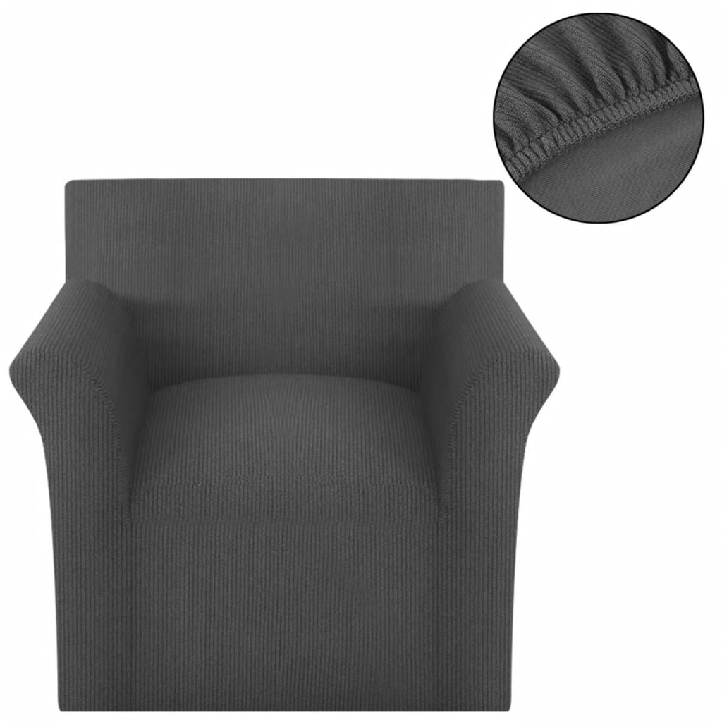 vidaXL Capa sofá em malha canelada de poliéster elástica, cinzento