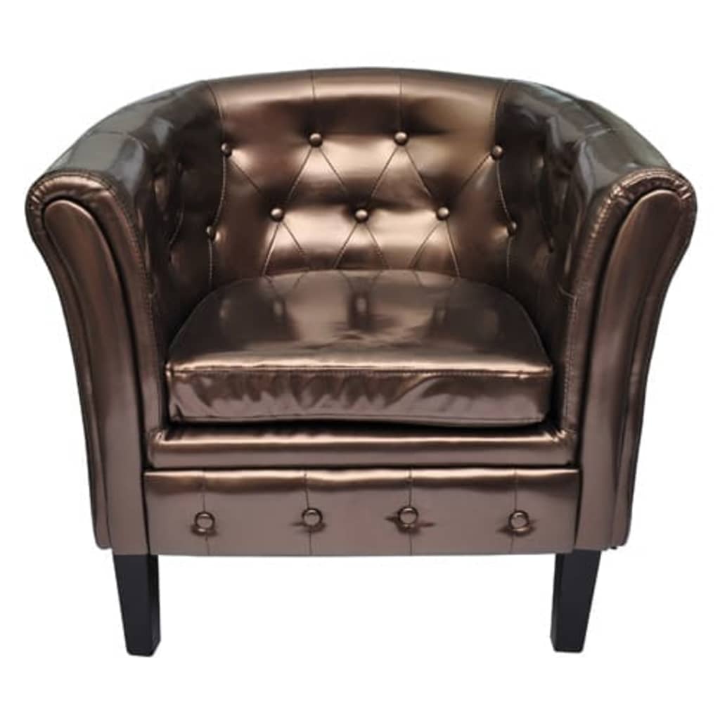 Kepooman Modern Faux Leather Upholstered Barrel Chair for Bedroom Living Room, Brown Kepooman Modern Faux Leather Upholstered Barrel Chair for Bedroom Living Room, Brown