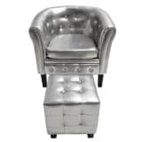 Artificial Leather Tub Chair Armchair with Footrest Silver