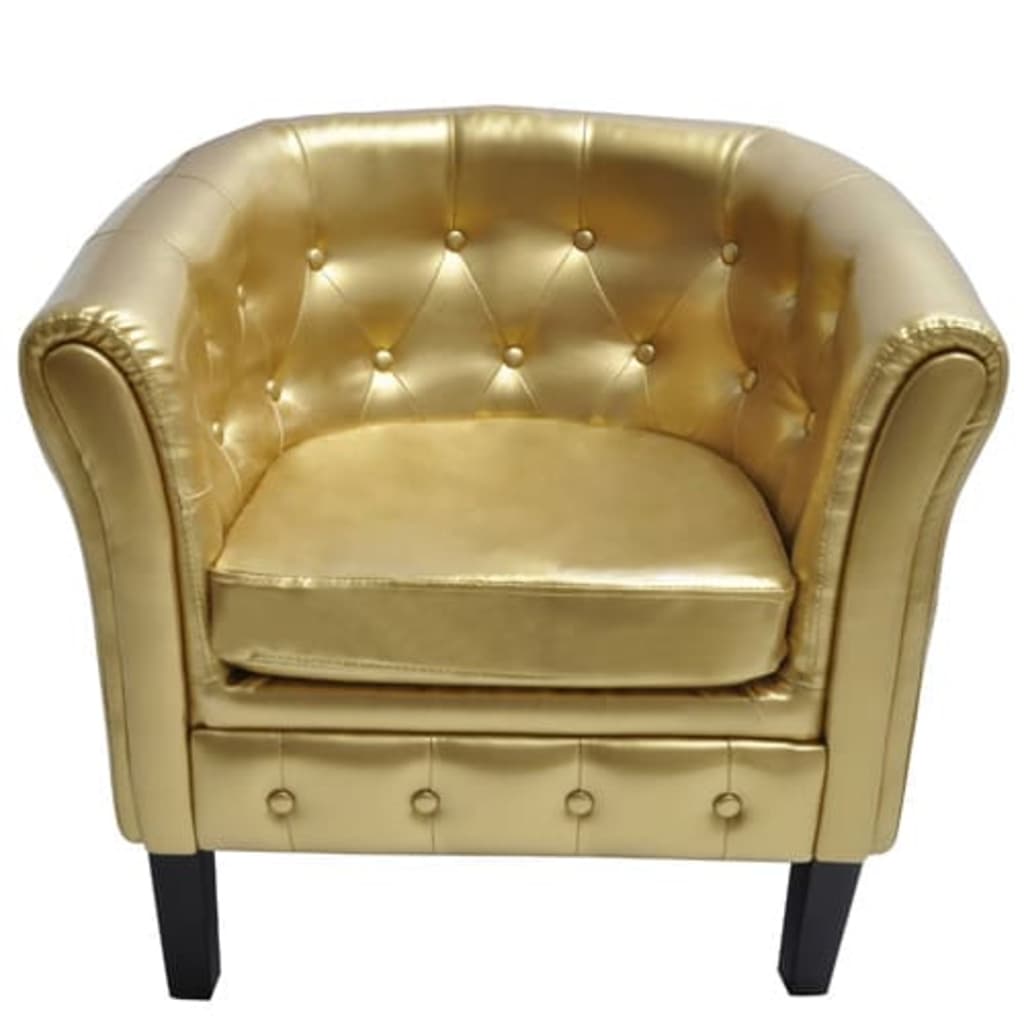 Faux Leather Accent Chair, Fireside Chair with Padded Seat for Living Room, Gold