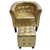 Artificial Leather Tub Chair Armchair with Footrest Gold