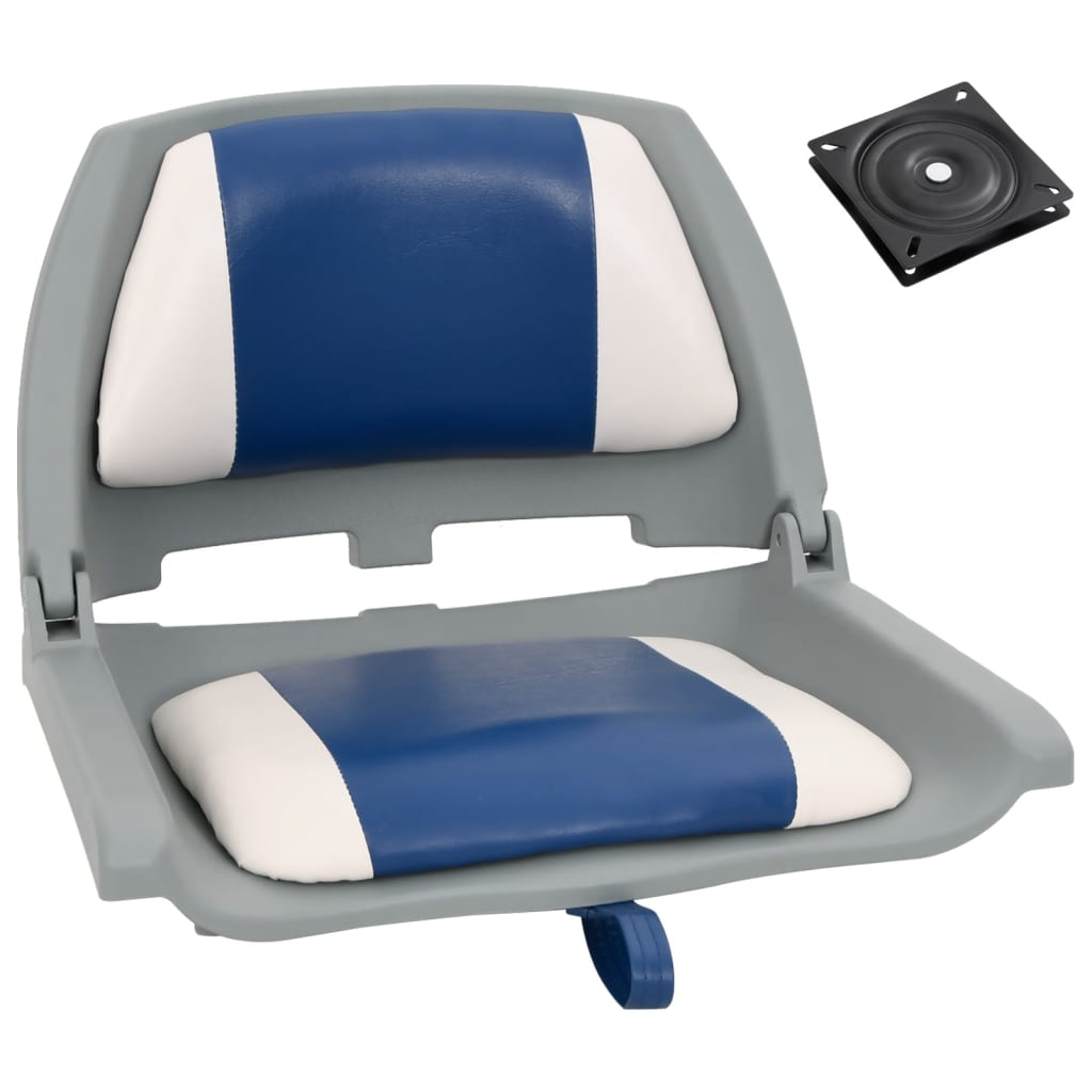 2-tlg. Bootssitz-Set Klappbar mit Polster in Blau-Weiß