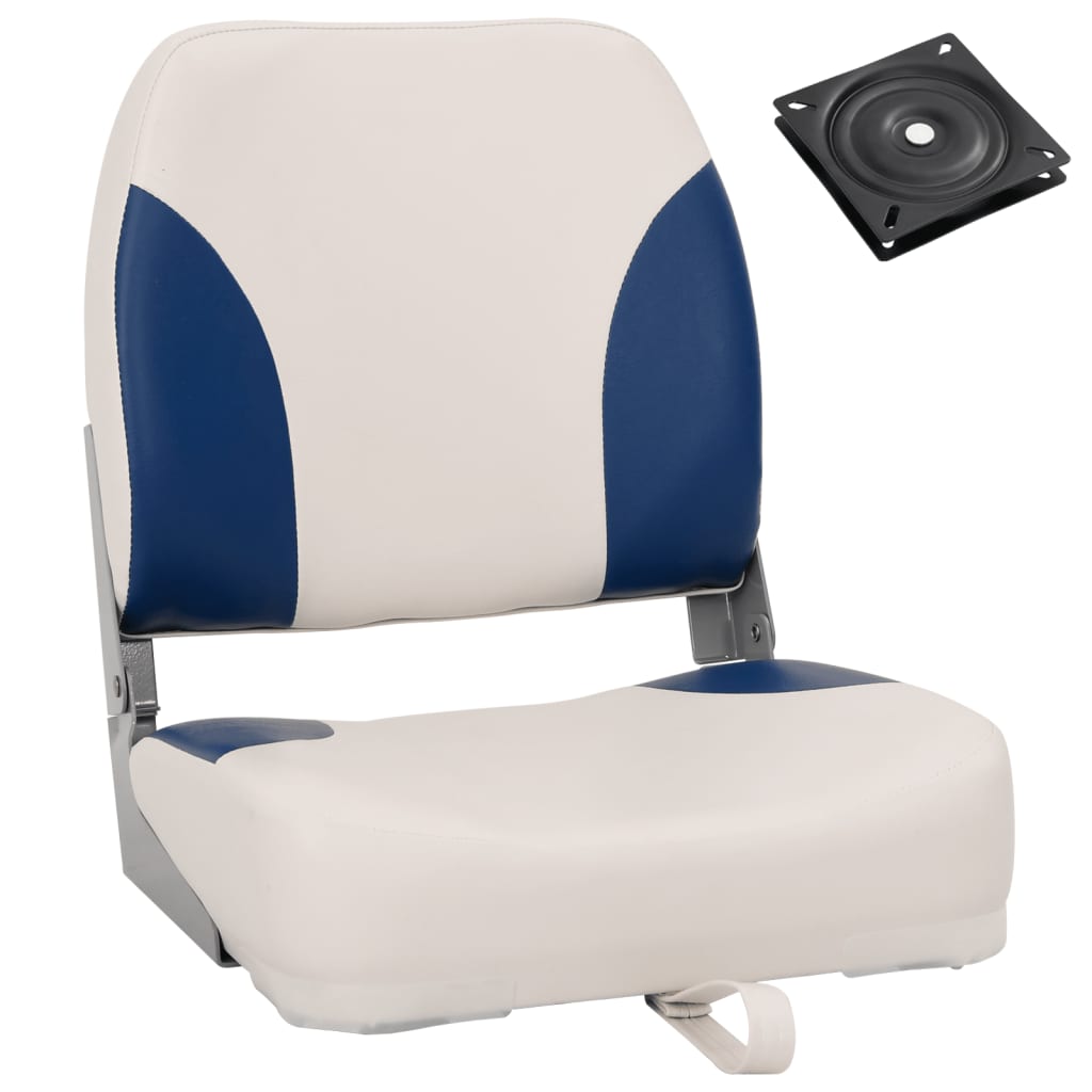 vidaXL Set scaun pliabil pentru barcă, 2 piese, cu pernă alb-albastru