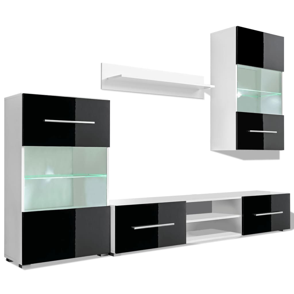 

vidaXL Wandkasten tv-unit zwart hoogglans met led-verlichting 4 st