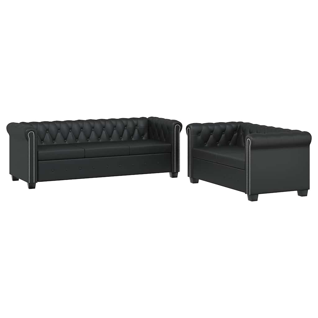 vidaXL Chesterfield 2místná a 3místná sedačka umělá kůže černá