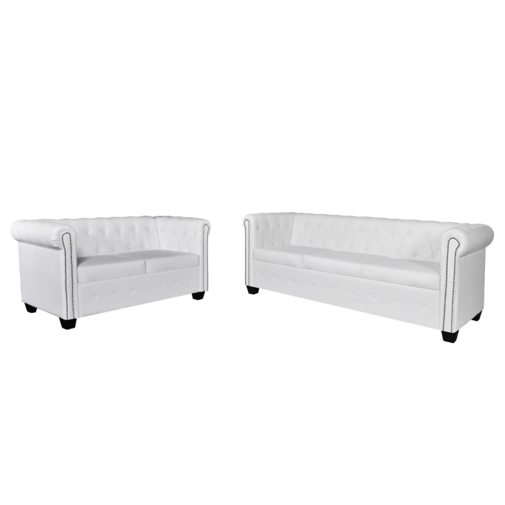 Chesterfield dīvānu komplekts, balta mākslīgā āda | Stepinfit.lv
