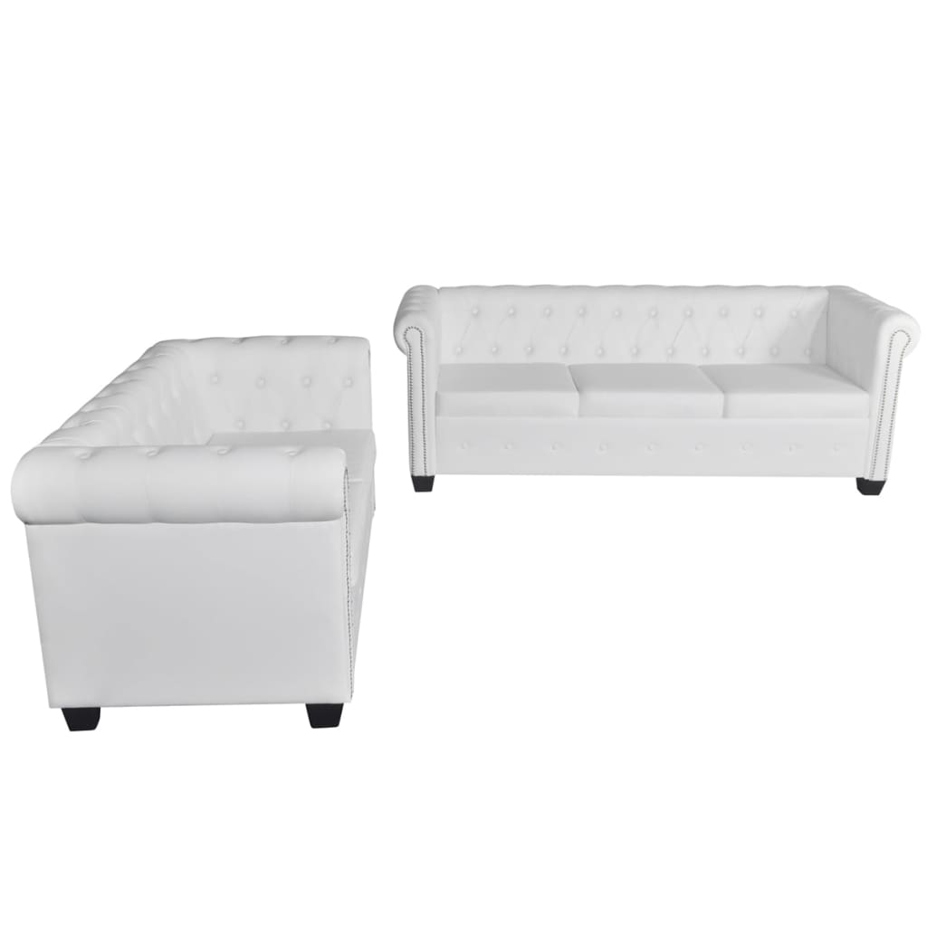vidaXL Canapea Chesterfield cu 2 și 3 locuri, piele ecologică, alb