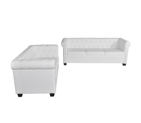 vidaXL Conjunto sofás Chesterfield 2 + 3 lugares couro artific. branco