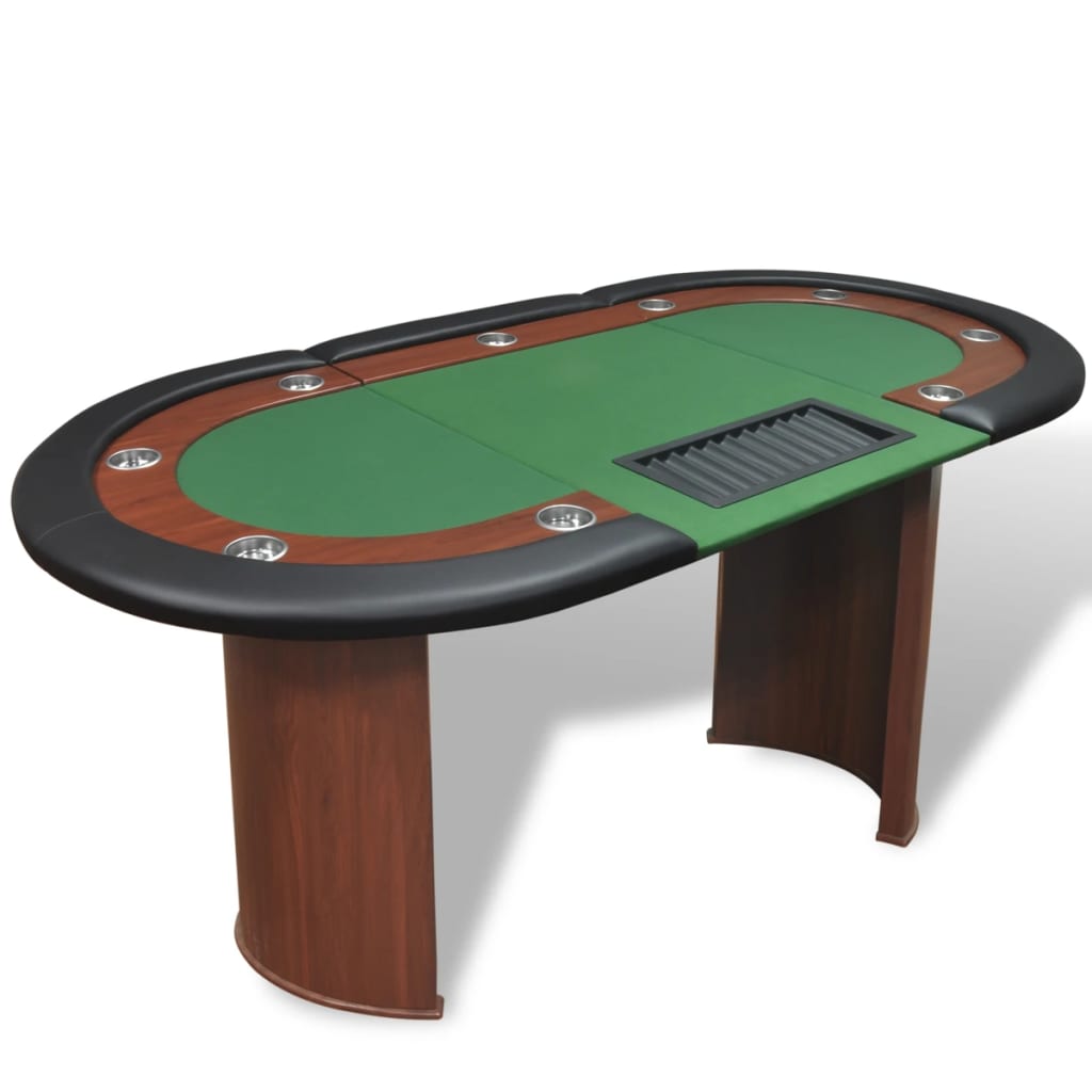 vidaXL Masă poker 10 persoane, zonă dealer și suport jetoane, verde vidaXL