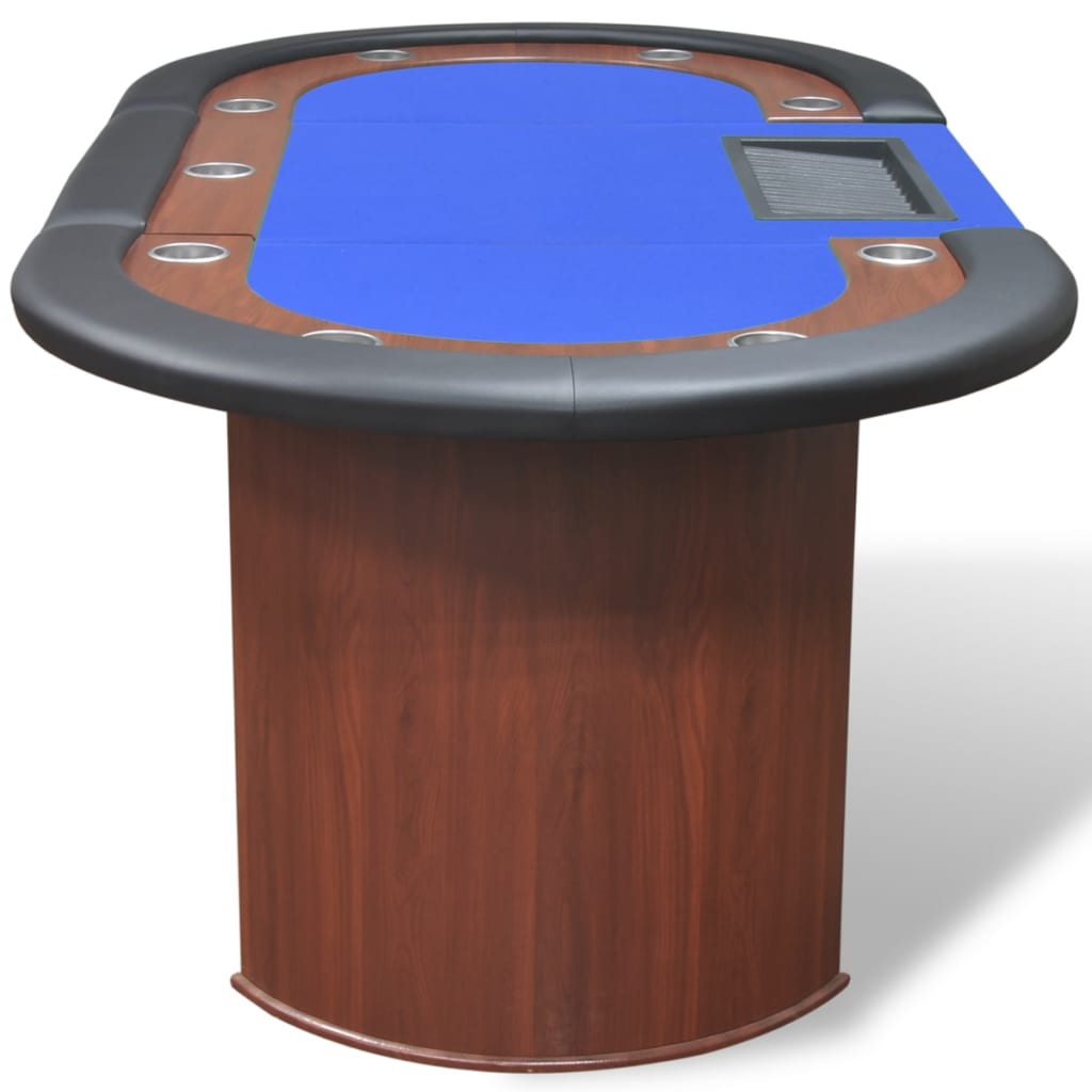 Pokertisch für 10 Spieler mit Dealerbereich und Chipablage Blau