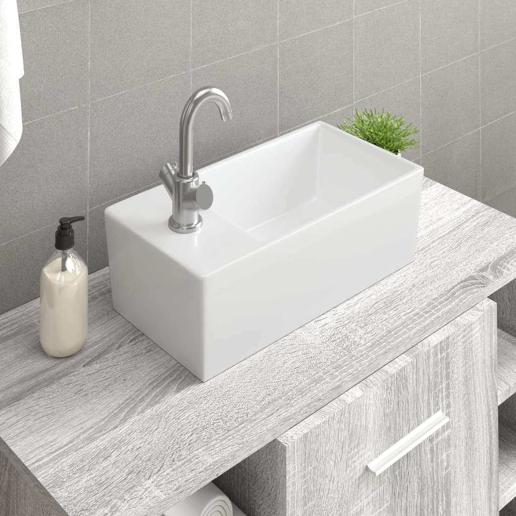 vida XL Waschbecken Weiß 48x 25x 15 cm Keramik