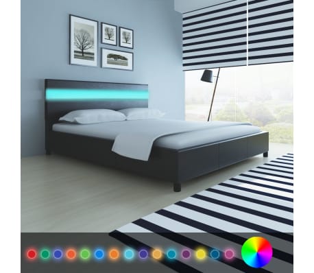 vidaXL Bed Frame with LED Black Faux Leather 150x200 cm 5FT King Size