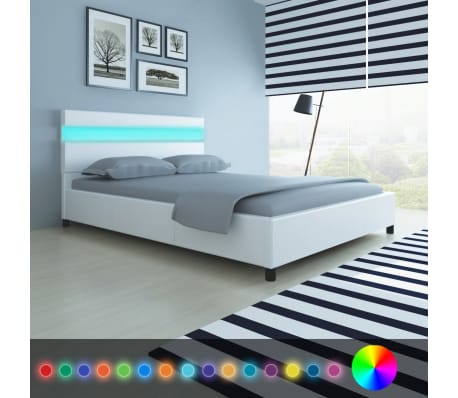 vidaXL Bed Frame with LED White Faux Leather 135x190 cm 4FT6 Double