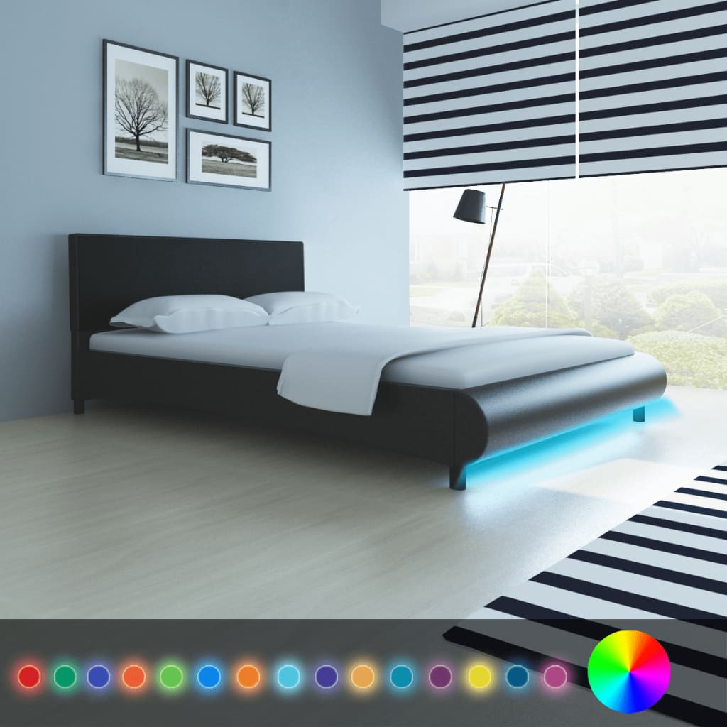 vidaXL Bed Frame with LED Black Faux Leather 135x190 cm 4FT6 Double