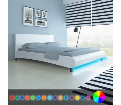 vidaXL Sengeramme med LED hvit kunstskinn 150x200 cm