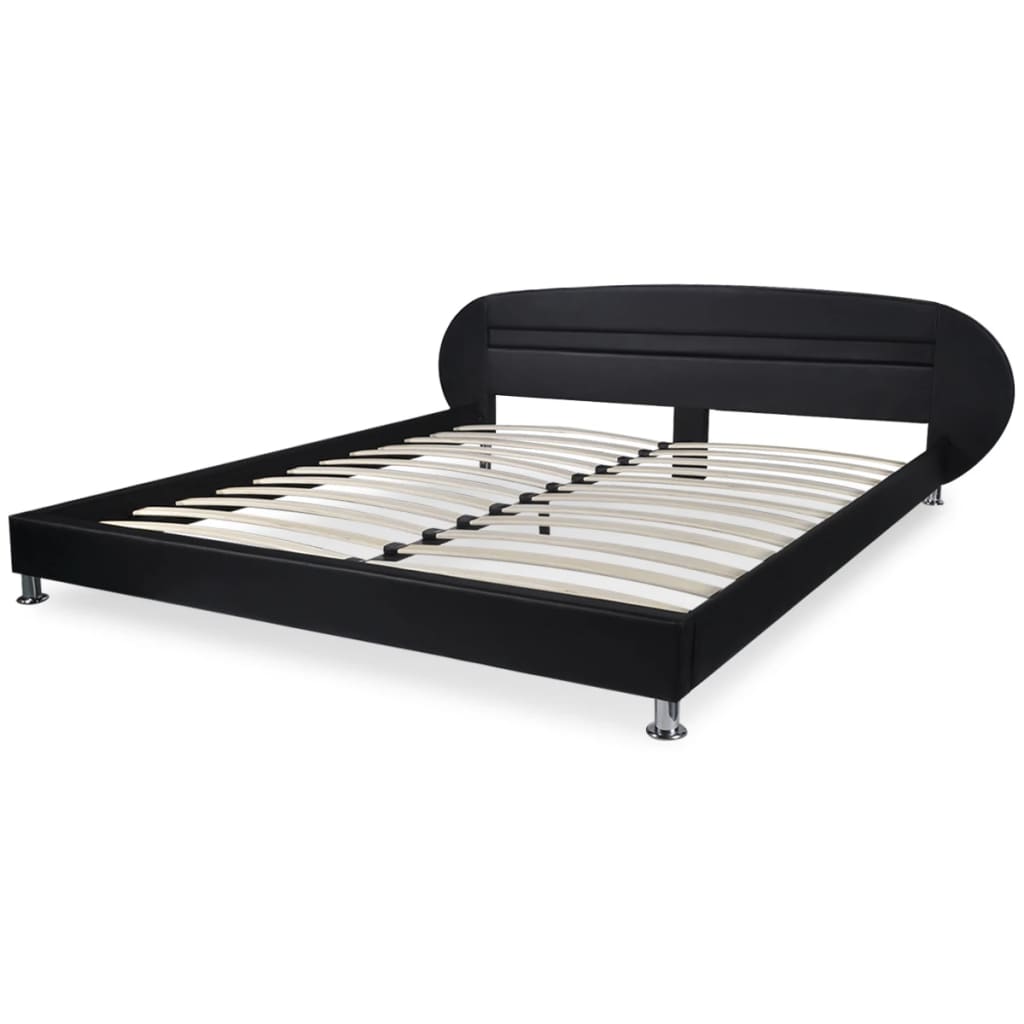 vidaXL Bed Frame with LED Black Faux Leather 150x200 cm 5FT King Size