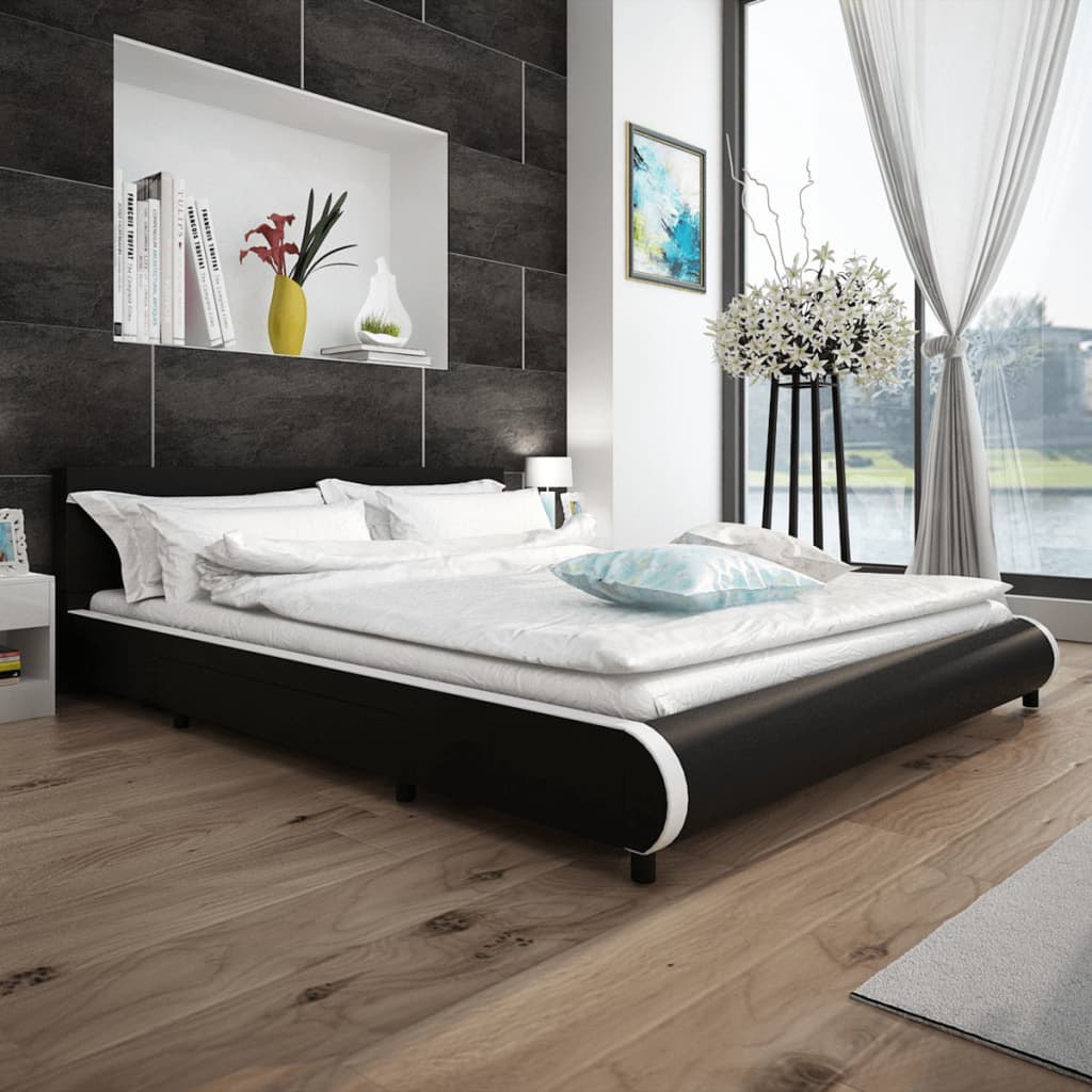 vidaXL Bed Frame with Drawers Black Faux Leather 150x200 cm 5FT King Size