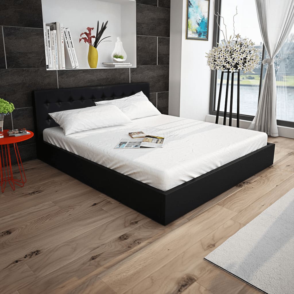 vidaXL Hydraulic Storage Bed Frame Black Faux Leather 150x200 cm 5FT King Size