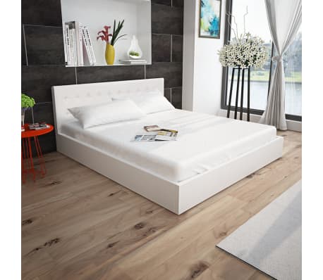 vidaXL Hydraulic Storage Bed Frame White Faux Leather 150x200 cm 5FT King Size