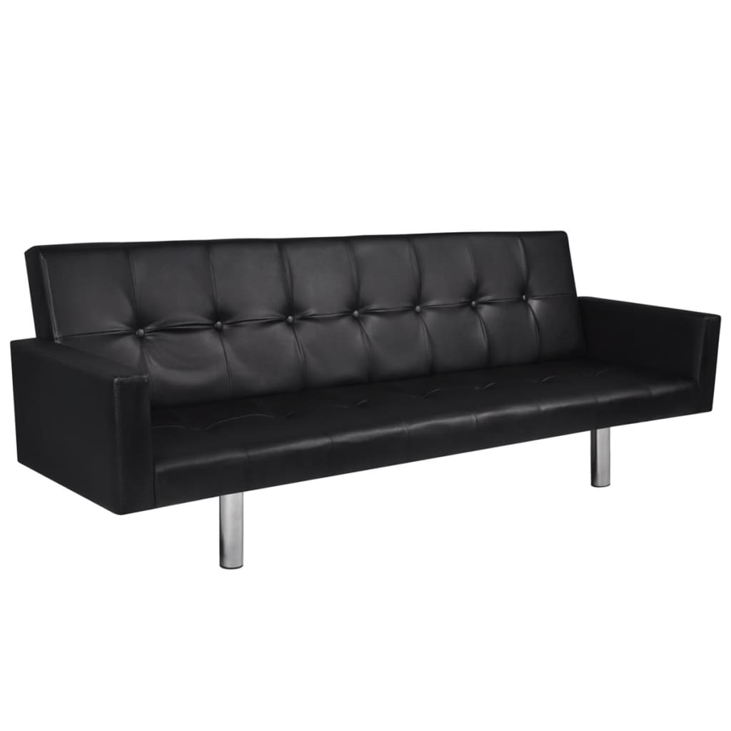 

vidaXL Sofa Bed with Armrest Black Artificial Leather