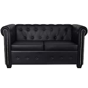 vidaXL Sofa Black Faux leather, MDF, plywood, wooden frame 2-seater