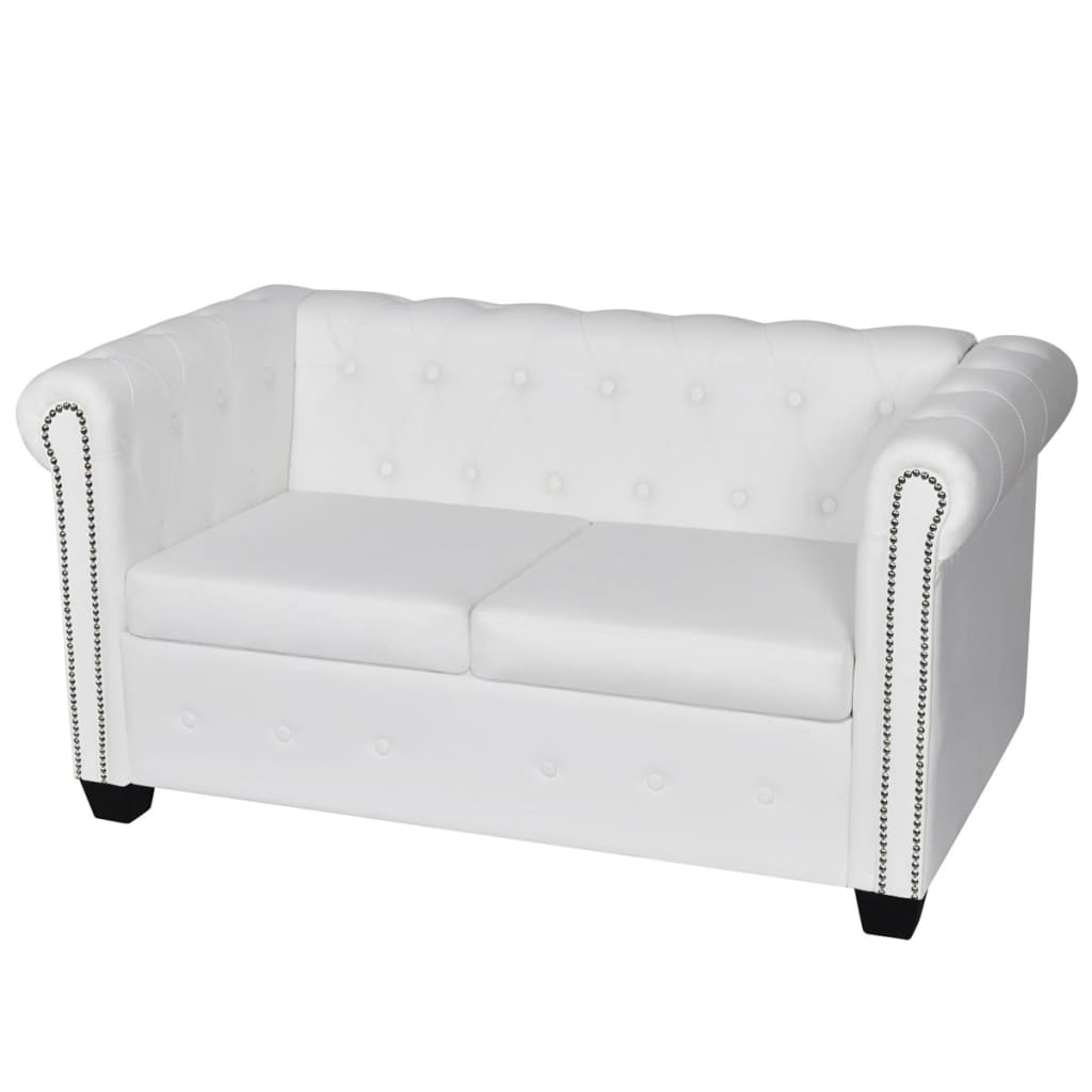 Image of vidaXL Chesterfield 2-Seater Artificial Leather White