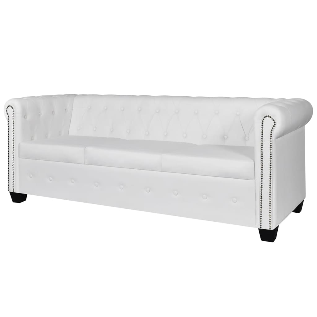 Image of vidaXL Chesterfield 3-Seater Artificial Leather White