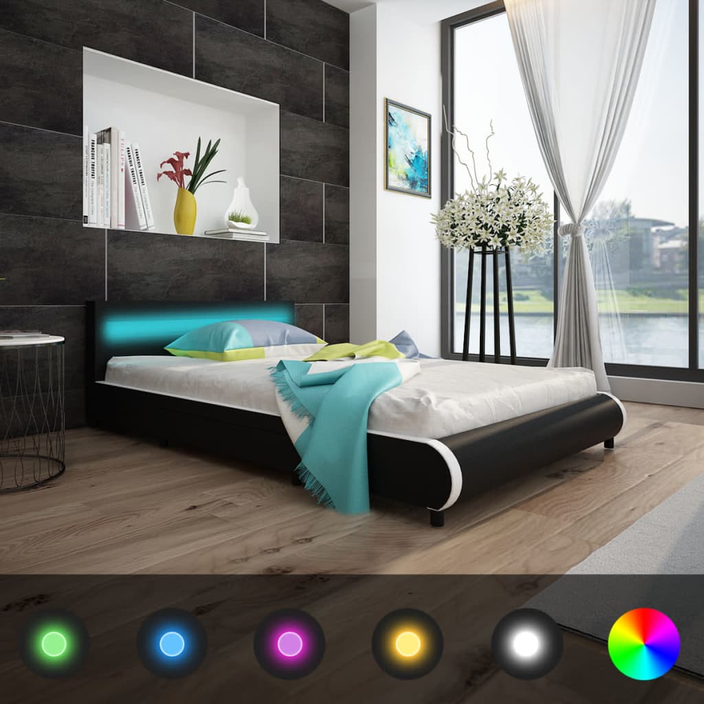 

vidaXL Bed met matras LED kunstleer zwart 140x200 cm