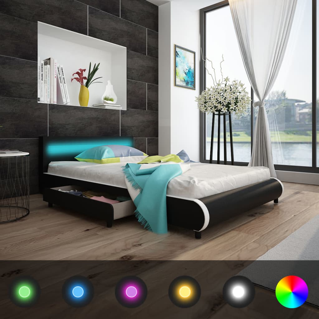 vidaXL Κρεβάτι με LED στο Κεφαλάρι 140 εκ. Δερματίνη + Στρώμα Αφρού Μνήμης