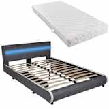 Cama de couro artificial com cabeceira LED 140 cm + colchão