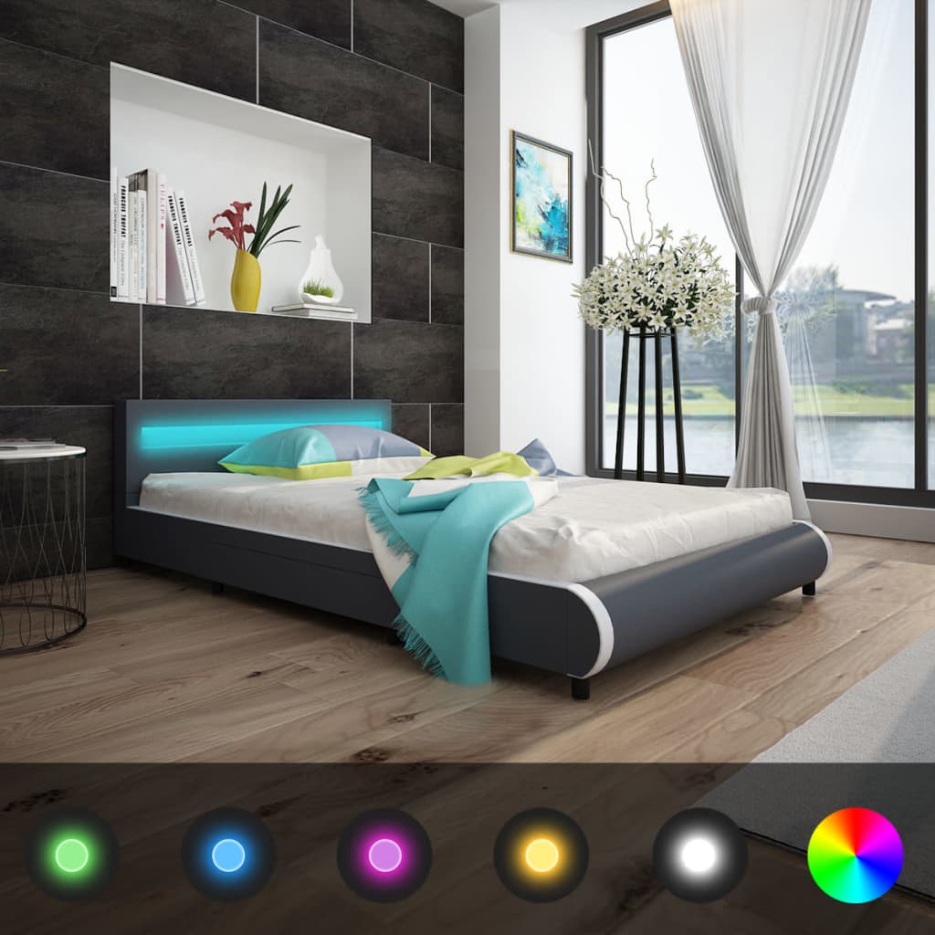 

vidaXL Bed met matras LED kunstleer grijs 140x200 cm