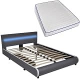 Cama cabeceira luzes LED 140 cm + colchão de espuma com memória