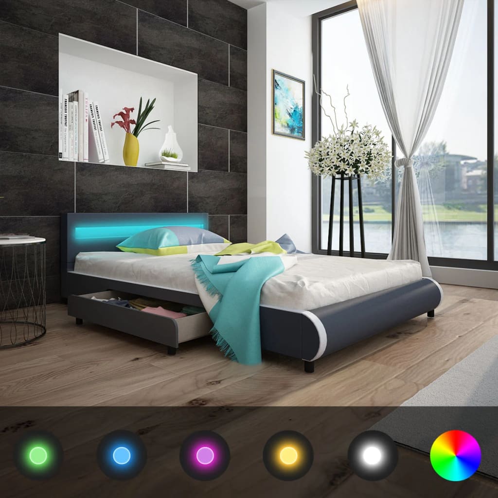 vidaXL Κρεβάτι με LED στο Κεφαλάρι 140 εκ. και Στρώμα Αφρού Μνήμης