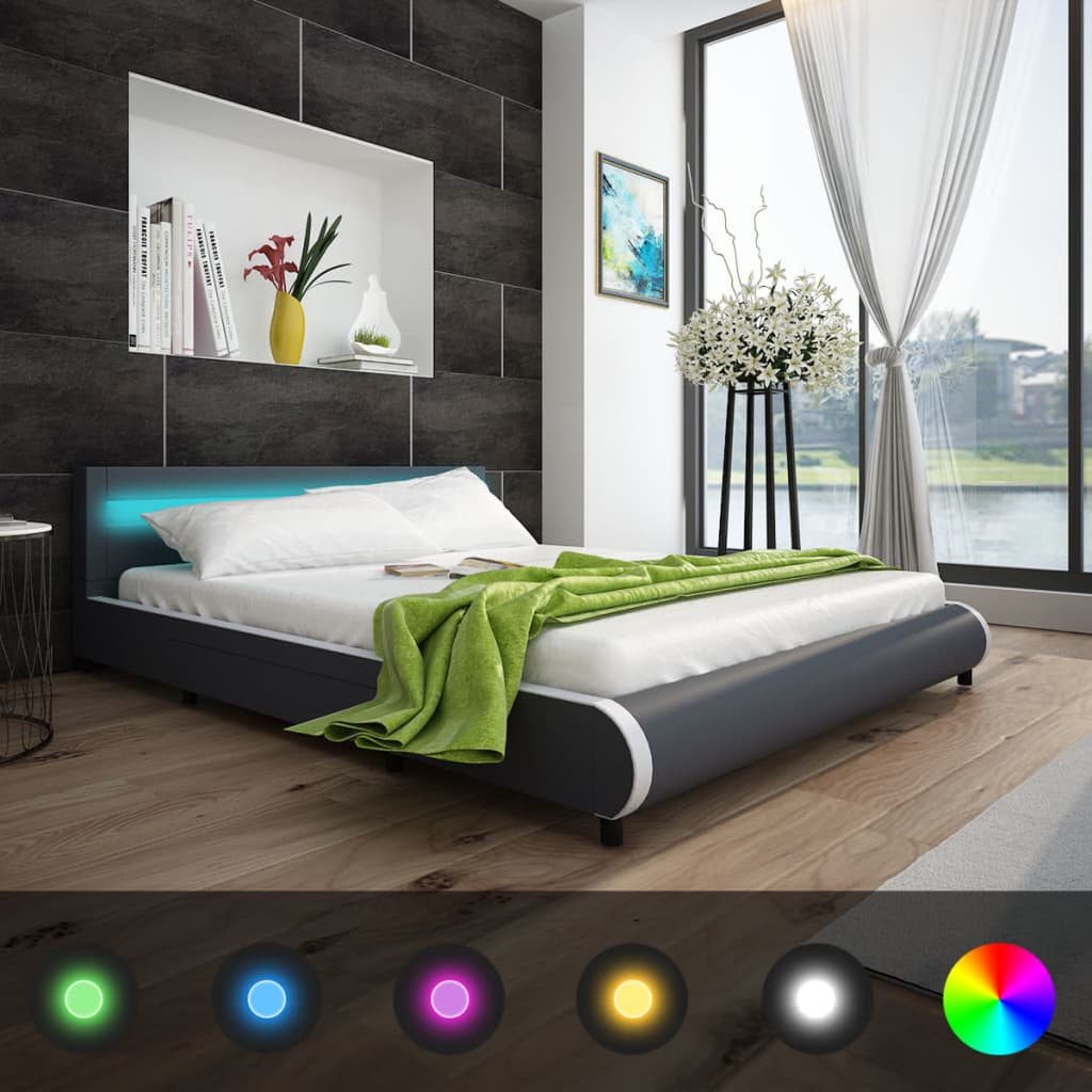 vidaXL Kunstleren bed hoofdeinde LED 180 cm + matras