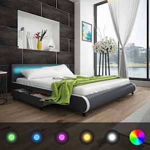 Postel s matrací LED šedá umělá kůže 180 x 200 cm