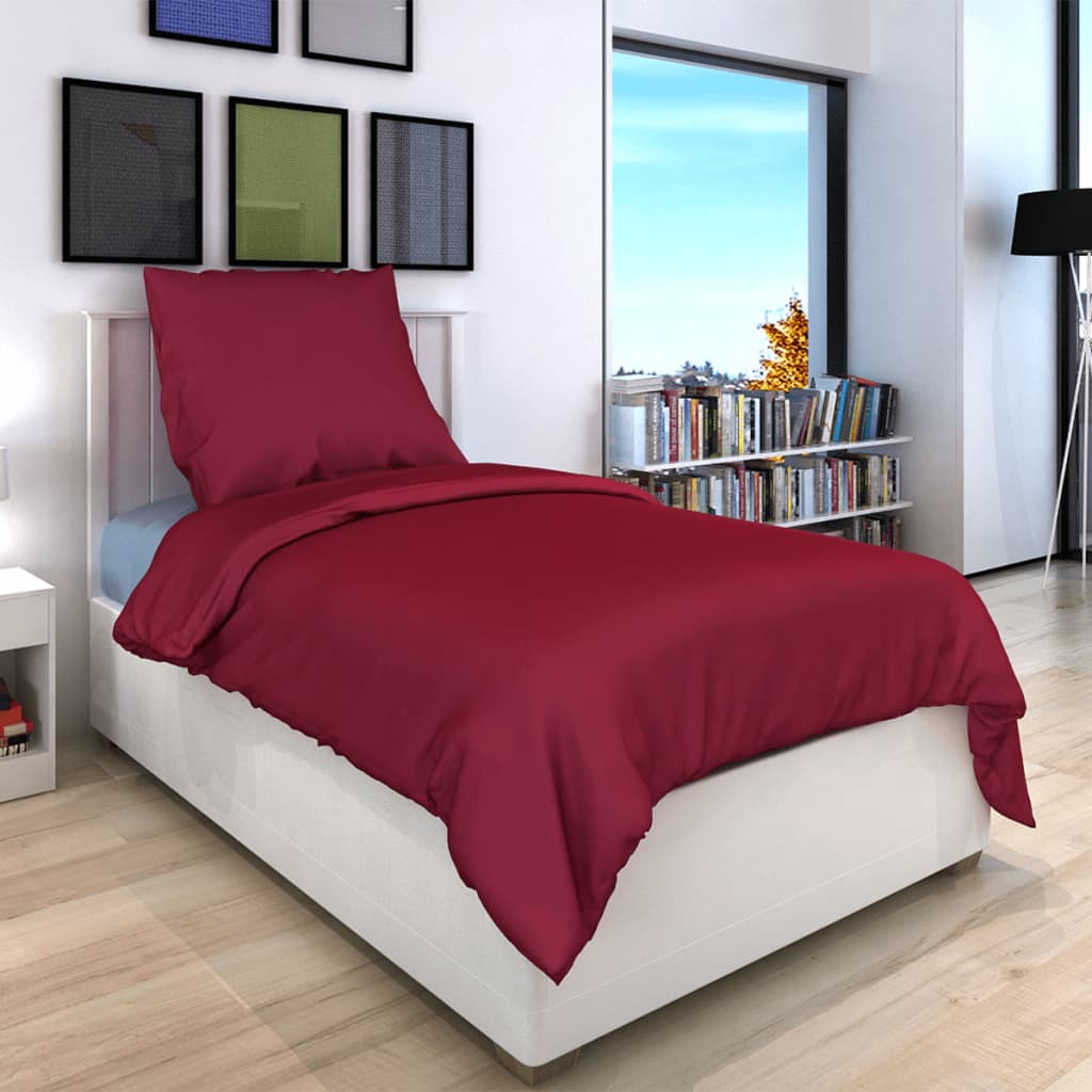 vidaXL Комплект спално бельо, памук, бордо, 200x220/80x80 см