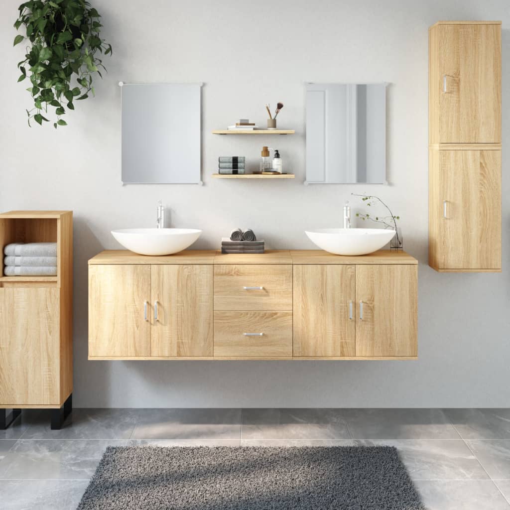 vidaXL Set de mobilier de baie cu 7 piese, lemn prelucrat din stejar