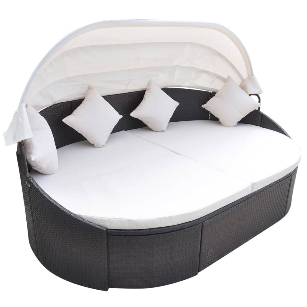 Outdoor-Loungebett mit Dach Poly Rattan Braun - Image 2