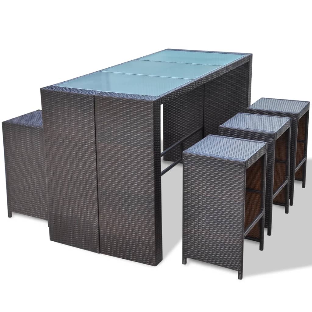 Meuble De Bar De Jardin 7 Pcs Et Coussins Résine Tressée Marron VidaXL 16 width=274
