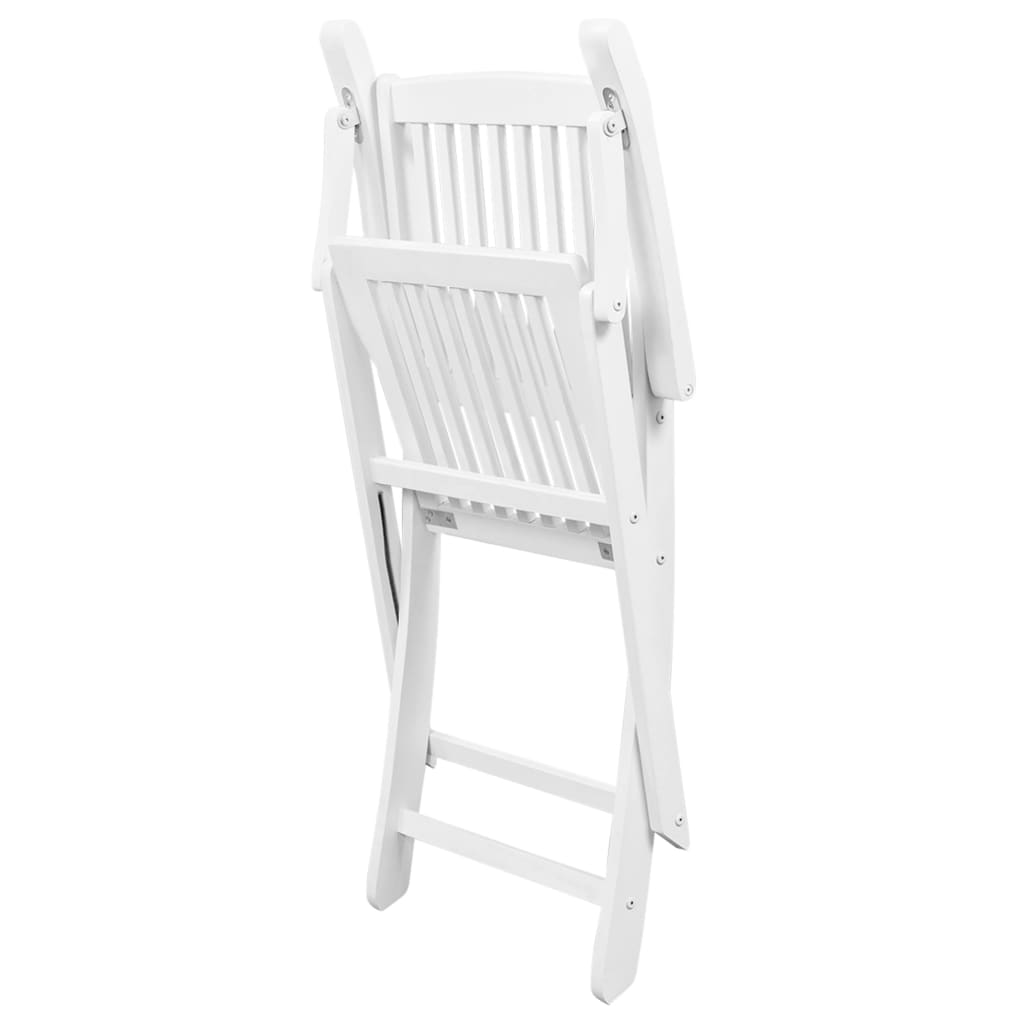 Градински трапезен комплект от 7 части, акация масив, бял