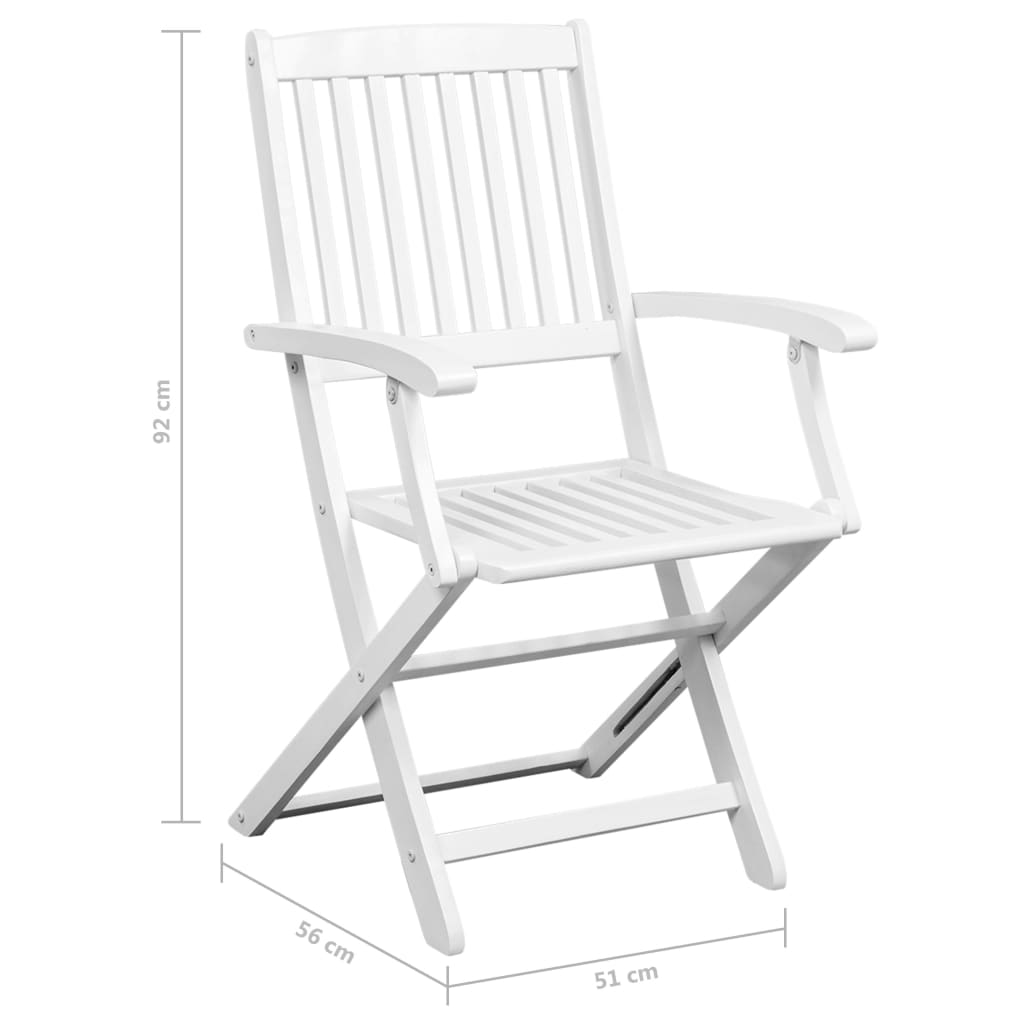 Градински трапезен комплект от 7 части, акация масив, бял